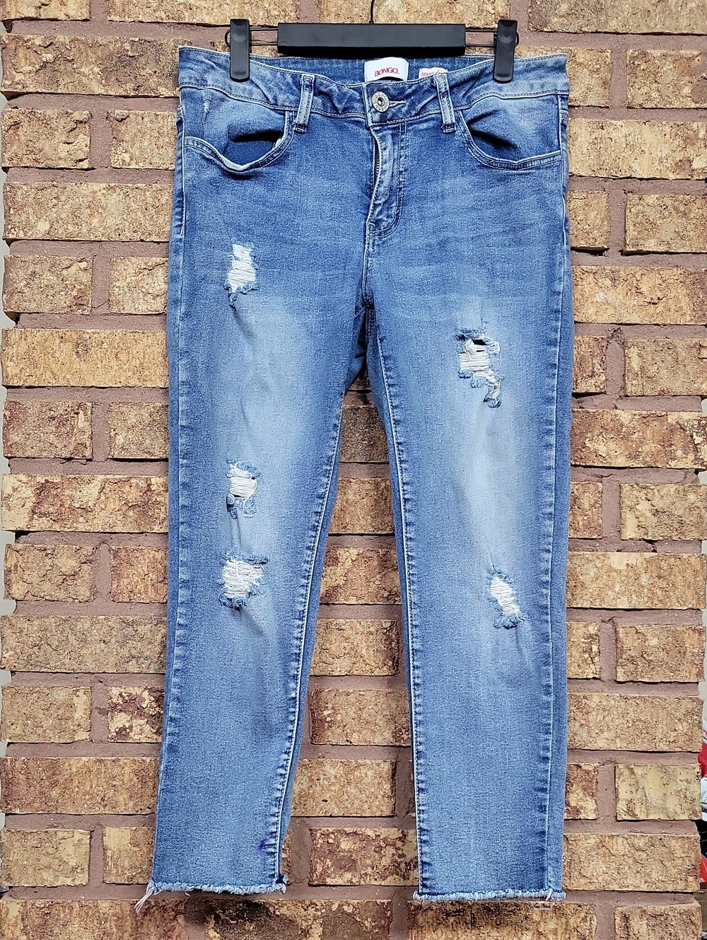 BONGO Skinny Crop Denim Jeans Distressed Cotton Stretch Size 14